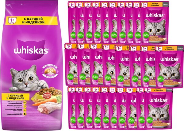 Пресервы Whiskas С курицей и индейкой (5кг+28х85г)