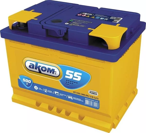 Автомобильный аккумулятор AKOM 6СТ-55VL R+ (55 А·ч)