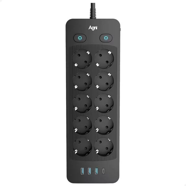 Сетевой фильтр Agni TP-FO4U10E-С-2m-black (2м, 10 розеток, черный)