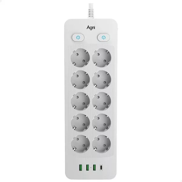 Сетевой фильтр Agni TP-FO4U10E-С-2m-white (2м, 10 розеток, белый)