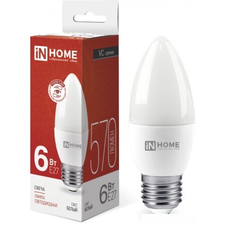 Светодиодная лампочка In Home LED-Свеча-VC 6Вт 230В Е27 4000К 570Лм 46