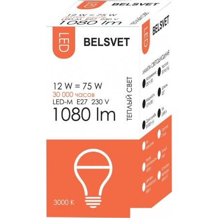 Светодиодная лампочка Belsvet LED-M A60 E27 12 Вт 3000 К