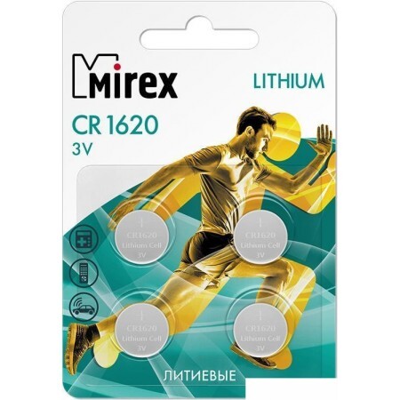 Батарейка Mirex CR1620 литиевая блистер 4 шт. 23702-CR1620-E4