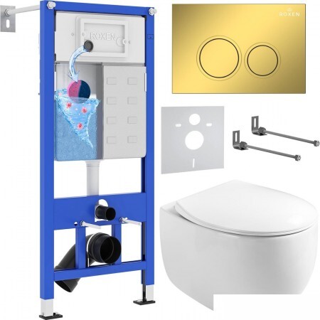 Унитаз подвесной Roxen Egg в комплекте с инсталляцией StounFix Dual Fr