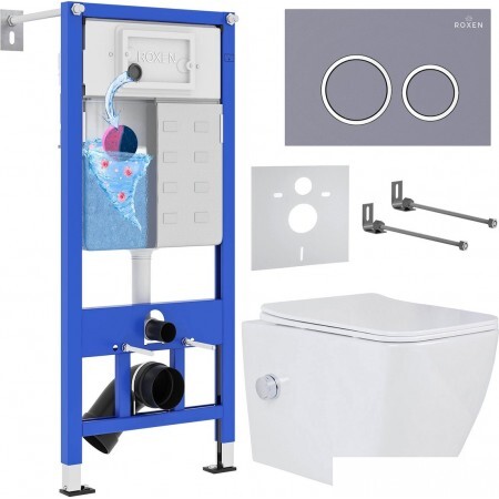 Унитаз подвесной Roxen Cube bidet в комплекте с инсталляцией StounFix 