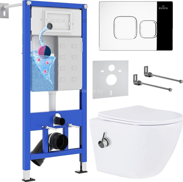 Унитаз подвесной Roxen Antares Bidet в комплекте с инсталляцией StounF