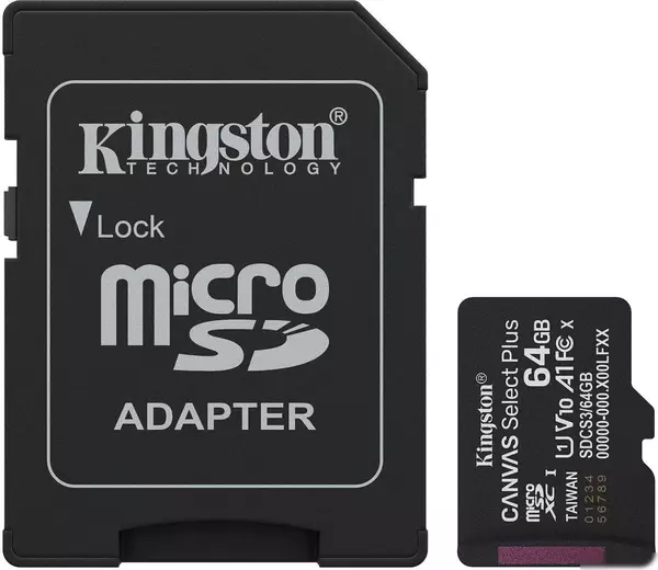 Карта памяти Kingston Canvas Select Plus microSDXC 64GB SDCS3/64GB (с 